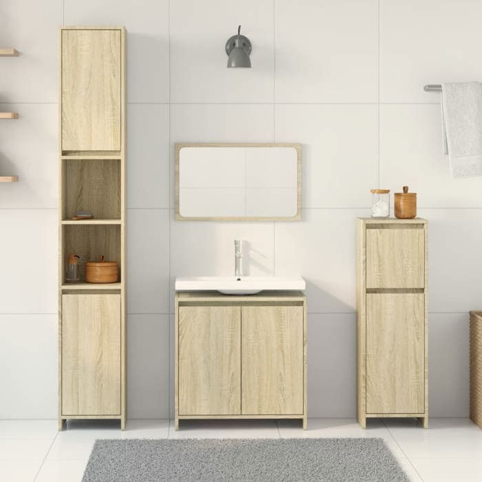 Meuble de salle de bain en 4 pcs - ARMOIRE/COLONNE WC - chêne sonoma 30x30x183.5 cm L4792