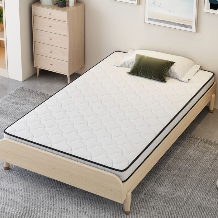 Matelas à ressorts 1 place 90 × 190 cm 10 cm H3 ferme ergonomique roulé - TCQPZ - décharge lombaire blanc