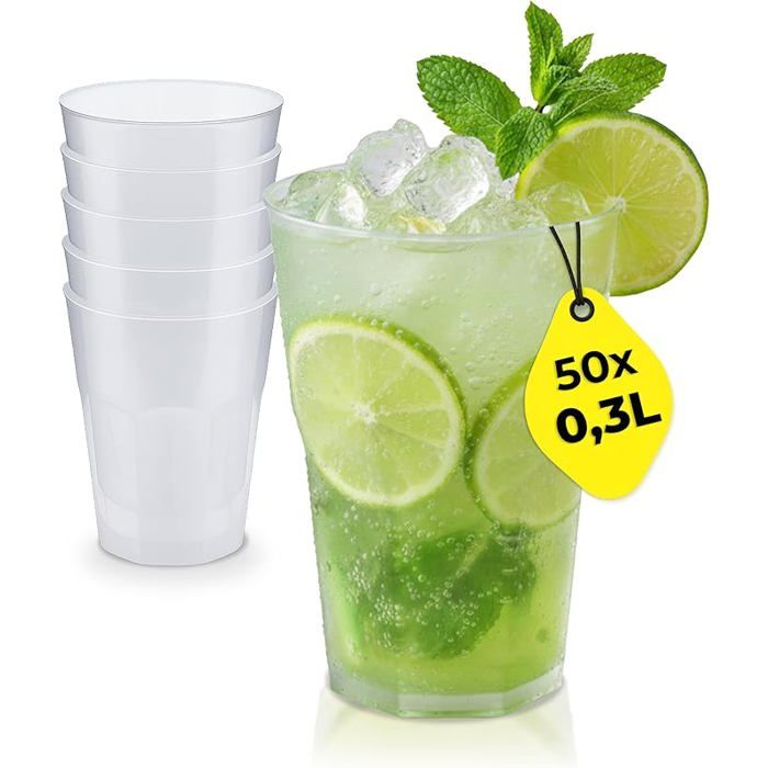 Lot de 50 gobelets à cocktail réutilisables de 03 l en plastique empilables passent au lave-vaiss VERRE A EAU AVEC OU SANS PIED