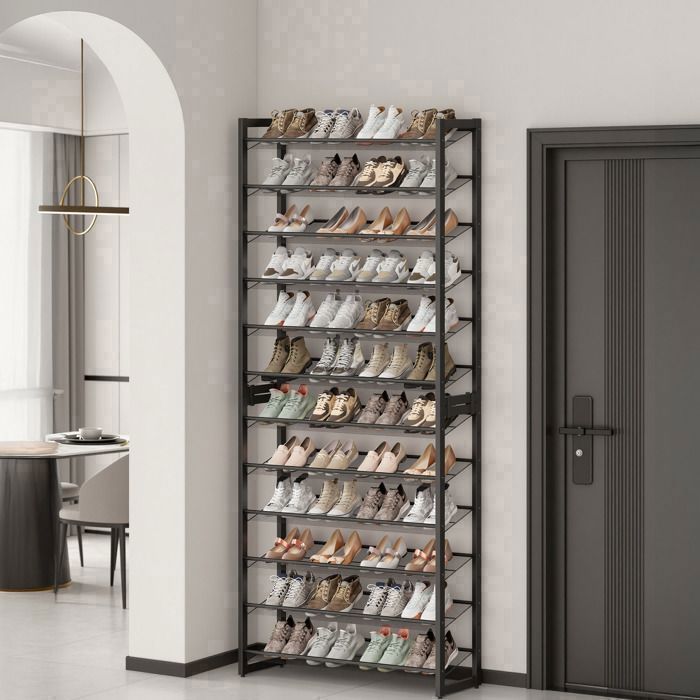 Meuble à Chaussures 12 Niveaux pour 48-60 Paires Étagère de Rangement en Acier 92 3 x 30 5 x 221 4 cm Noir mat Meuble à Chaussures 12 Niveaux pour 48-60 Paires Étagère de Rangement en Acier 92 3 x 30 5 x 221 4 cm Noir mat