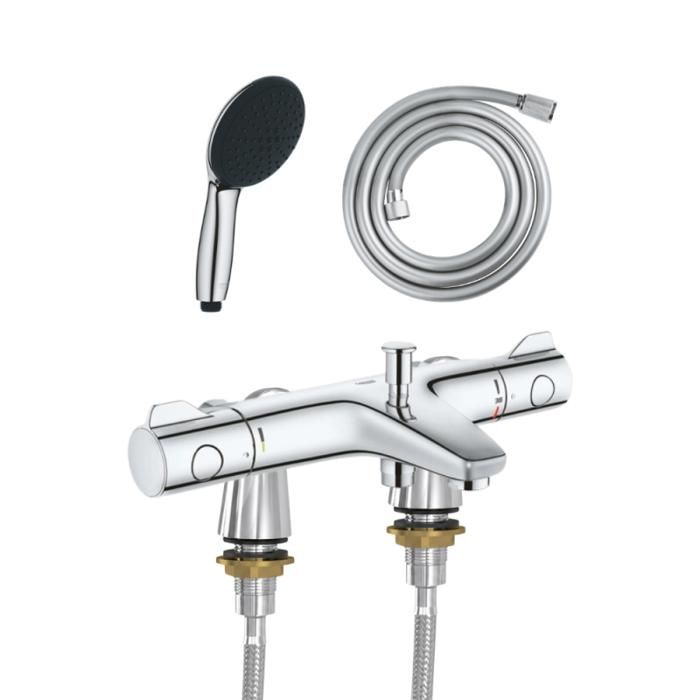 Grohe Mitigeur baignoire thermostatique Grohtherm 800 avec colonnettes Idro'Flex + Douchette 2 jets Start + Flexible