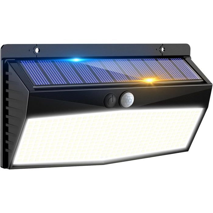 Applique solaire murale extérieure - 368 LED détecteur mouvement 3 modes éclairage IP65 lumière blanche froide jardin