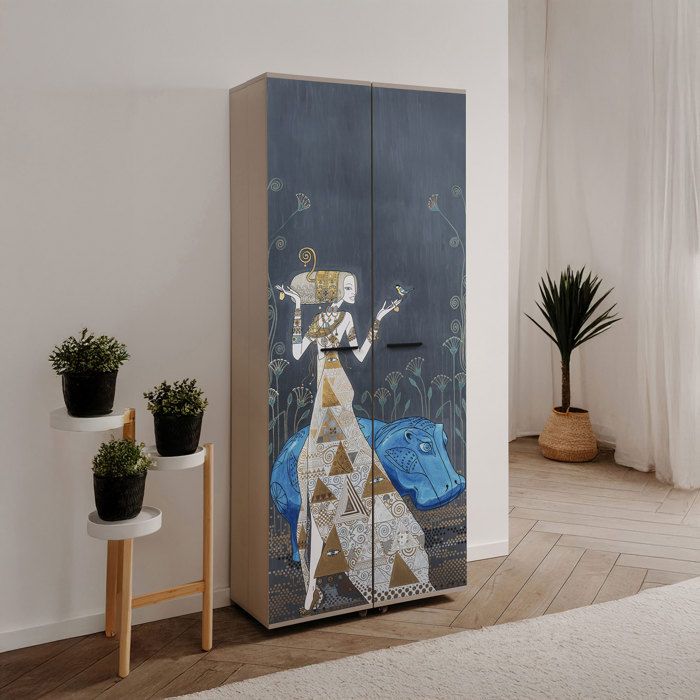 Armoire à chaussures 2 portes 74x34x181 5 cm imprimé unique