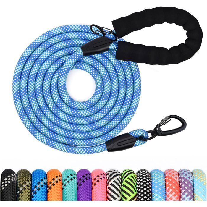 Longe pour chien 3 m x 1 2 cm - Poignée rembourrée EVA - Crochet verrouillable pivotant 360°