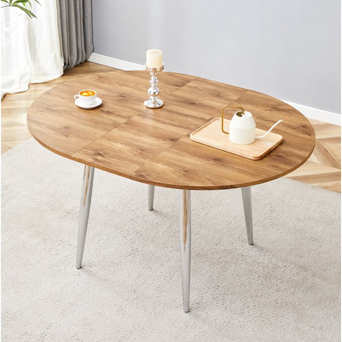 Table à manger ronde extensible EVRYAE 107-137 x 107 x 75 cm ovale une fois déployée MDF et métal effet bois