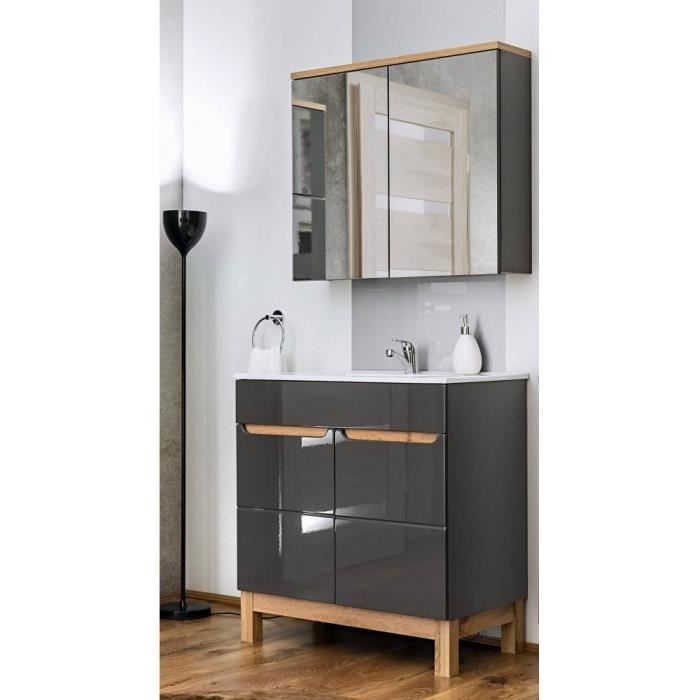 Ensemble meuble vasque + miroir - AC-DÉCO - Cintra Grey - Gris - 60 cm - Design contemporain