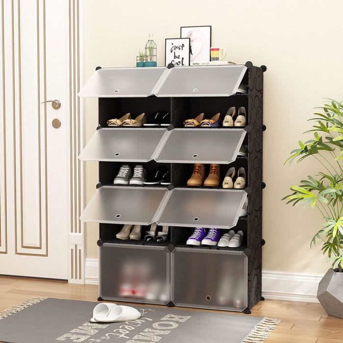 meuble à chaussures cubes de rangement modulaires, armoire à chaussures, etagères chaussures, noir transparent(2-7)