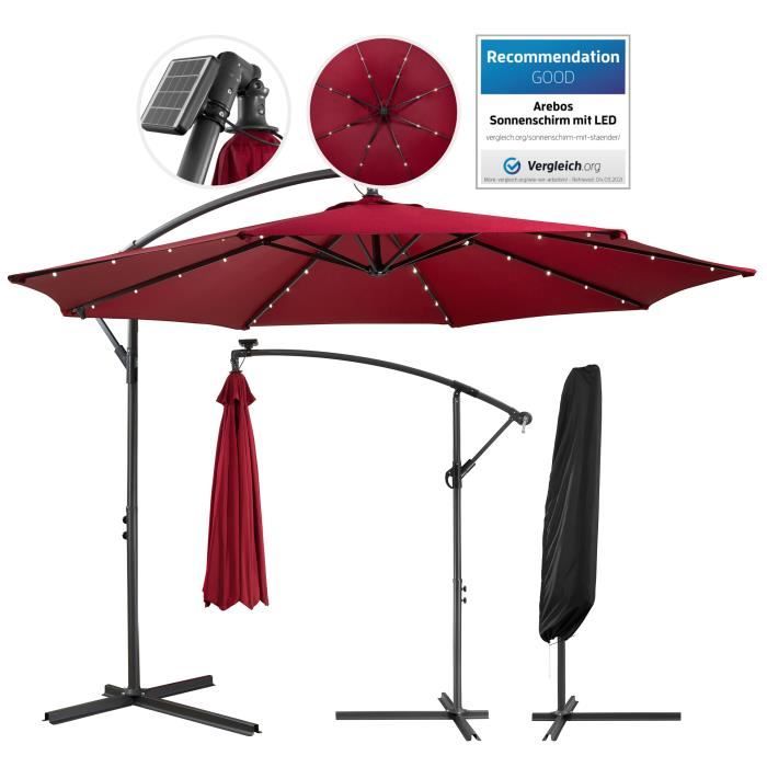 parasol de terrasse jardin parasol suspendu avec eclairage led rouge o3m cdiscount jardin