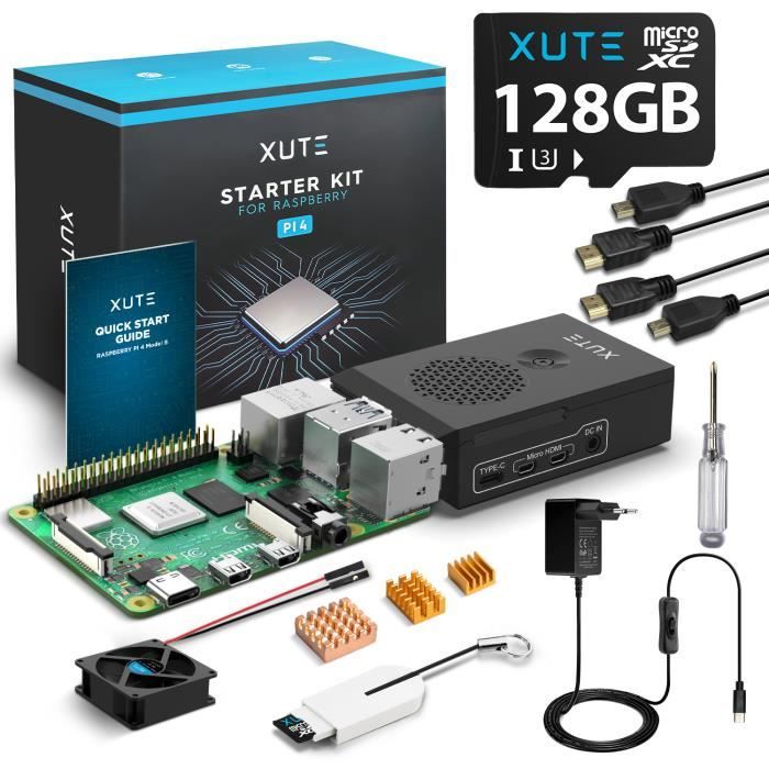 Xute Nouveau Raspberry Pi 4 Modèle B 8 Go RAM Starter Kit avec 128 Go Carte  MicroSD, Alimentation USB-C 5,0V 3A avec Interrupteur - Cdiscount  Informatique
