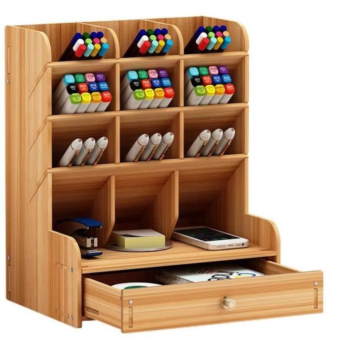 Organiseur Bureau Bois Grande Capacité - Range A4, Livres Et Fournitures - Design Modulable