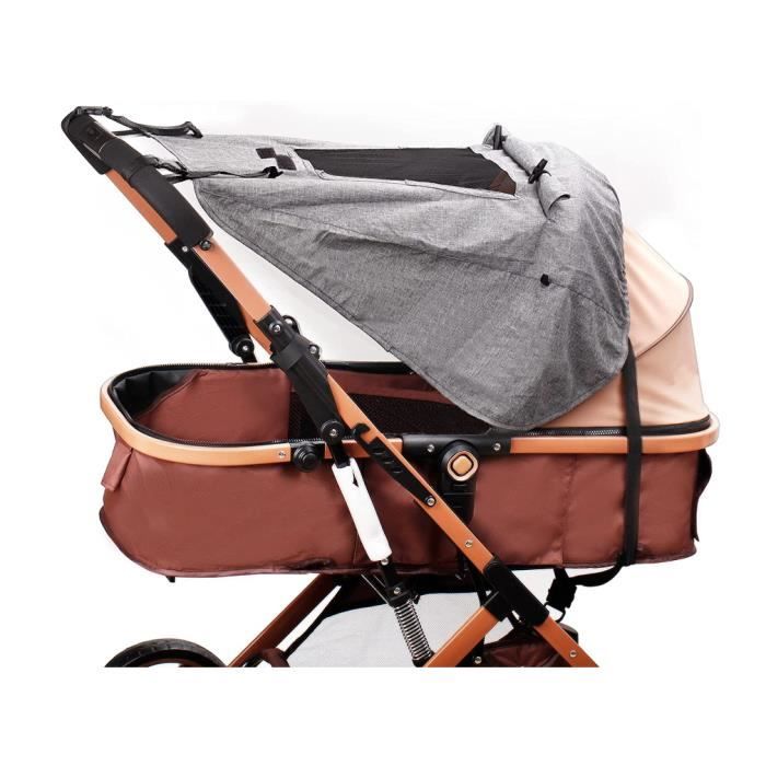 Pare-Soleil Poussette Universel Pliable - Toit Ouvrant Ventilé, Imperméable, Gris, Avec Sac De Rangement