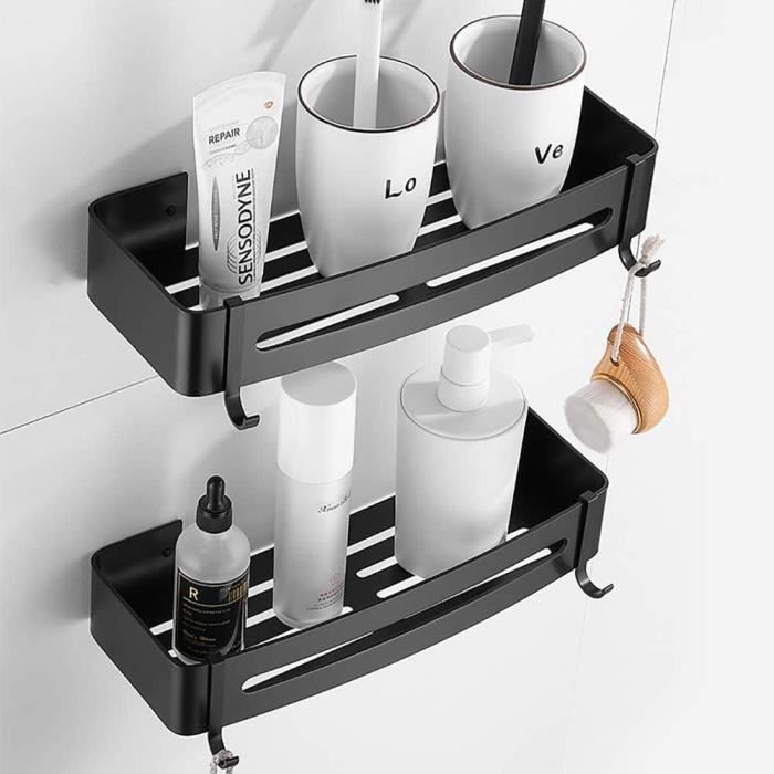 lot de 2 étagères de douche adhésives sans perçage en alliage d'aluminium noir pour salle de bain[x1192]