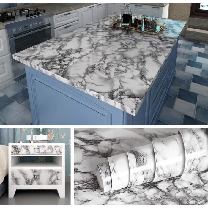 Papier Adhésif Meuble Cuisine Effet Marbre Gris Doré – Rouleau 60 Cm X 5 M Lavable Et Imperméable