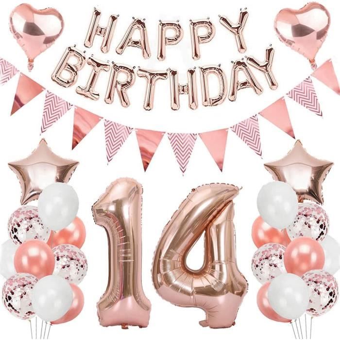 Decoration Anniversaire 14 Ans Fille Ballons Anniversaire Fille Or Rose Guirlande Joyeux Anniversaire Ballons Chiffre 14 J1457