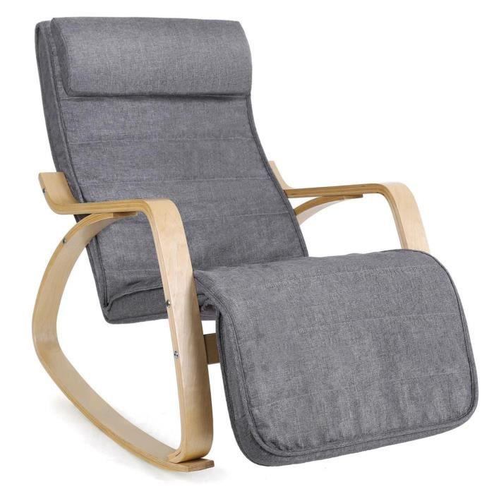 fauteuil a bascule rocking chair avec repose pied reglable en 5 niveaux charge max 150 kg gris