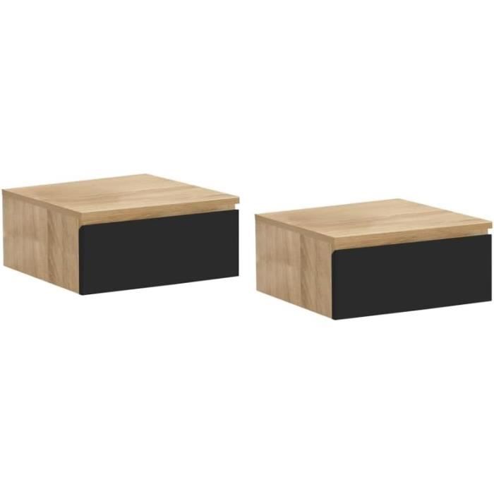 Lot De 2 Tables De Chevet Murales Tomi + 1 Tablette Bois Façon Hêtre Et