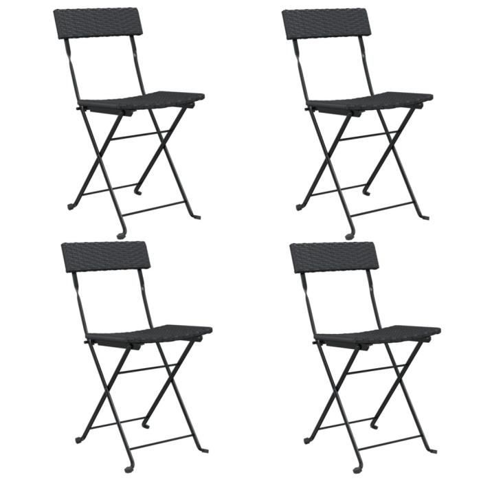 Chaises de bistrot pliantes - Noir - Résine tressée - Acier enduit de poudre - 4 personnes - Extérieur