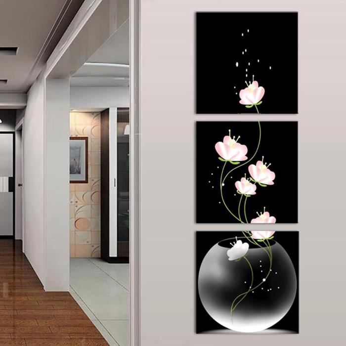 3 panneaux sans cadre avec vase de fleurs peinture tableau mur artisanat  décor à la maison 40 * 40 cm - Achat / Vente objet décoration murale -  Cdiscount