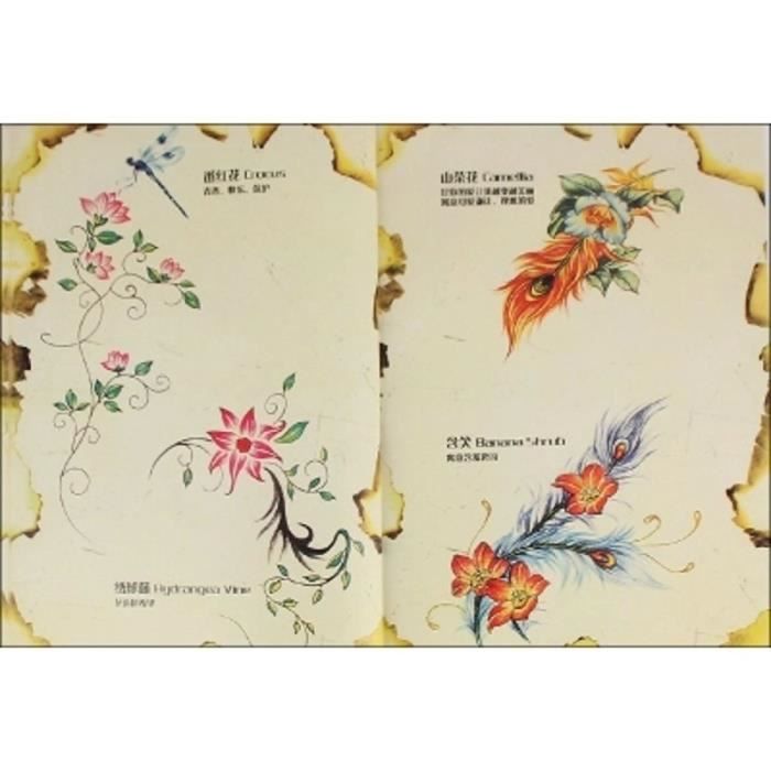 Tatouages Fleur Manuscrit Livre Femme Dessin Rose Pivoine Couverture Modèle Vert Produit Pêche Tattoo Pochoir Livres De Broderie