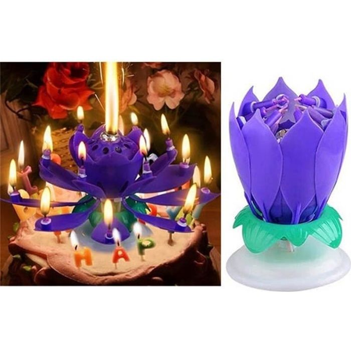 Belle Fleur de Lotus anniversaire Bougies de rotation Musique Bougies pour Party Decoration Anniversaire