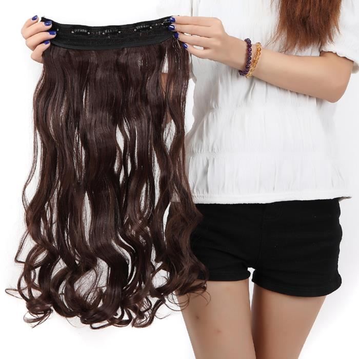 Perruque Extension à Clips de Cheveux Long Wavy brun moyen 61cm Femme Cdiscount Au quotidien