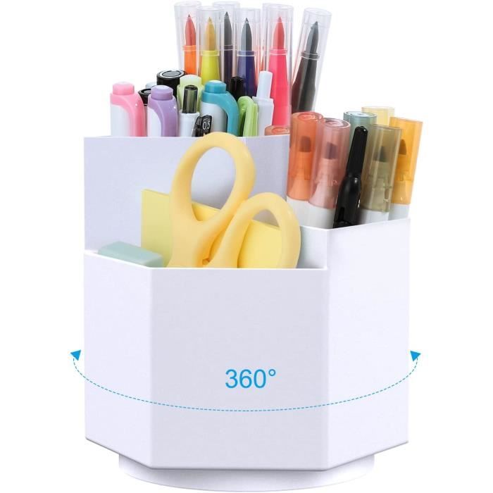 Organisateur De Bureau Rotatif 360° - Pot à Crayons Avec Autocollants Pour Enfants | 5 Compartiments | Design Rayures Vert