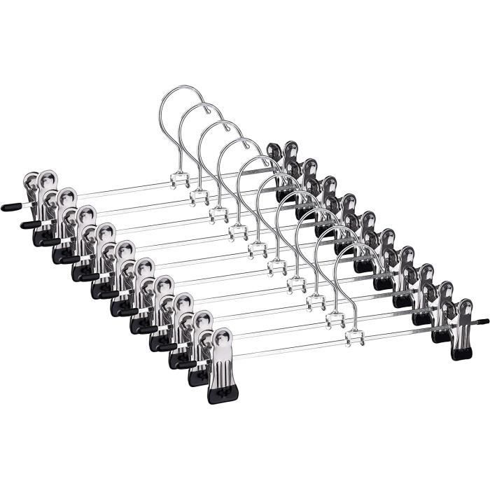 Lot De 2 Cintres 6 Pantalons Avec 24 Clips Antidérapants - Métal Réglable 360° - Gain De Place Pour Jupe, Jean, Sous-vêtements
