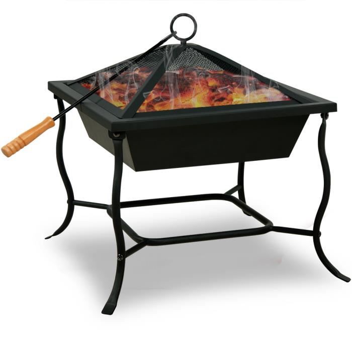 Deuba Brasero de Jardin • carré 45x45 cm • Acier Noir • avec Couvercle Barbecue Brasier extérieur cheminée