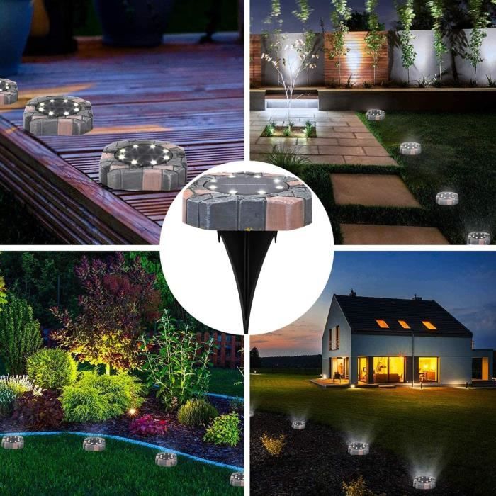 Lumière Solaire Extérieur Lampe Solaire Jardin Extérieur Au Sol Eclairage 8  LED 6000K Blanc Froid Etanche IP65 Spot Solaire Ex[540] - Cdiscount Maison