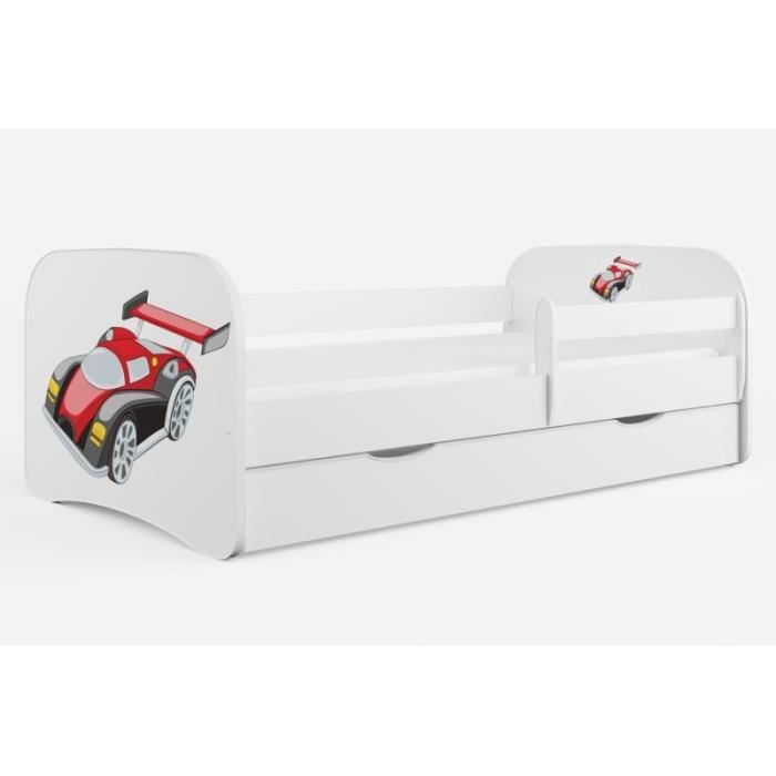 Lit enfant voiture de course blanc Kocot Kids - 80x160cm - sans tiroir ni matelas Lit enfant voiture de course blanc Kocot Kids - 80x160cm - sans tiroir ni matelas