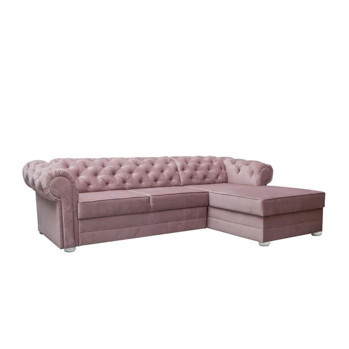 Canapé d'angle 5 places Rose Tissu Chesterfield Grand