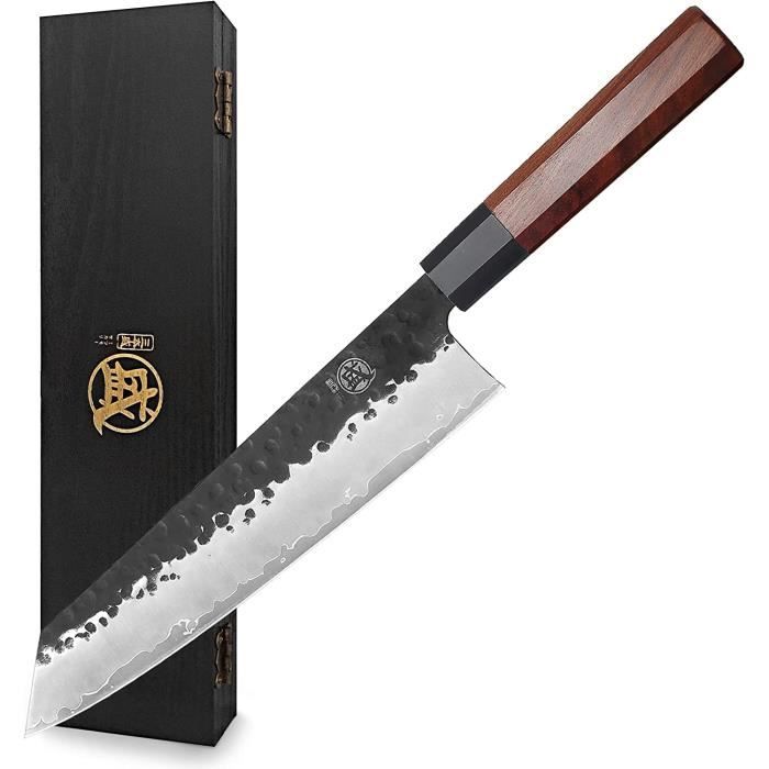 Couteaux De Cuisine Japonais Nakiri & Santoku - Acier Carbone, Manche En Bois, Avec Protection Et Coffret Cadeau