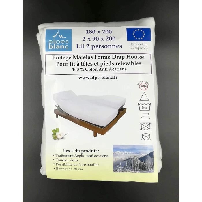 Protège Matelas 400g//m² 90x200 cm Alpes Blanc Protège Matelas Coton 400g//m²