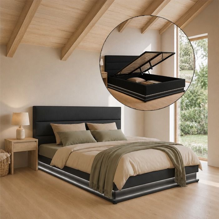 Lit coffre - Nitas - Noir - 180x200cm - Design contemporain - Sommier inclus