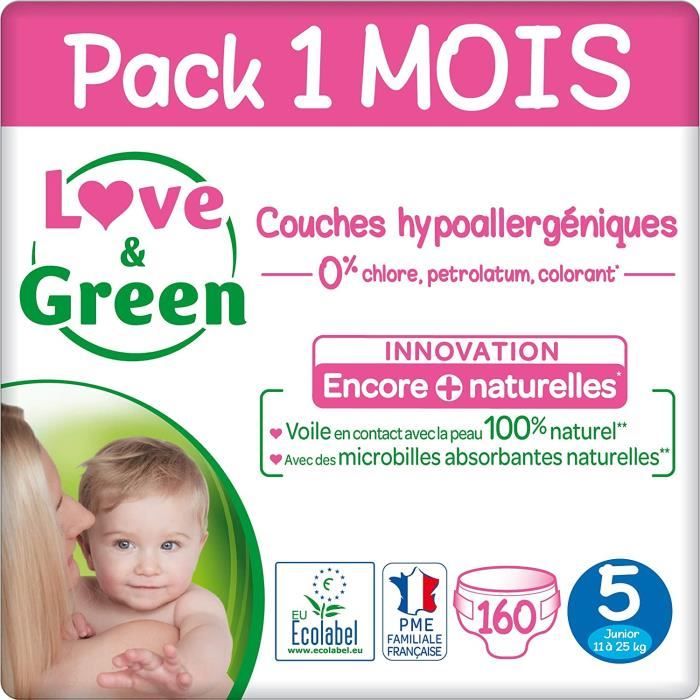 Love & Green Couches Taille 5 (11-25 Kg) - Pack 1 Mois (160 Couches) -  Cdiscount Puériculture & Eveil bébé