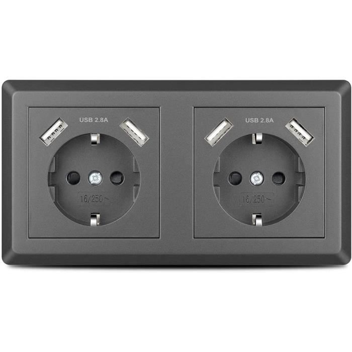 Prise double avec 4 ports usb gris système 55 prise schuko encastrable  compatible avec boîtier encastré standard 2 prises chargeur - Cdiscount  Bricolage