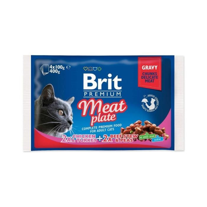 BRIT Premium Cat Meat Plate - nourriture humide pour chat - 4x100g
