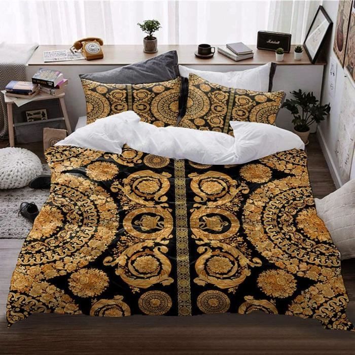 Housse de Couette Sets Parure de Lit Motif Doré Impression 3D Fermeture
