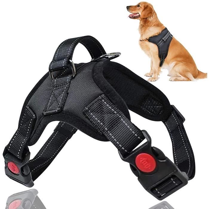 Harnais anti-traction pour chien grand réglable (cou 40–70 cm poitrine 45–91+ cm) avec poignée — noir