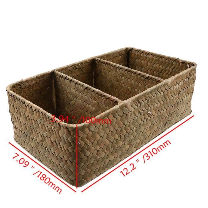 Panier De Rangement Tissé Main Rectangulaire Pliable Noir - Organisateur Fil De Glace