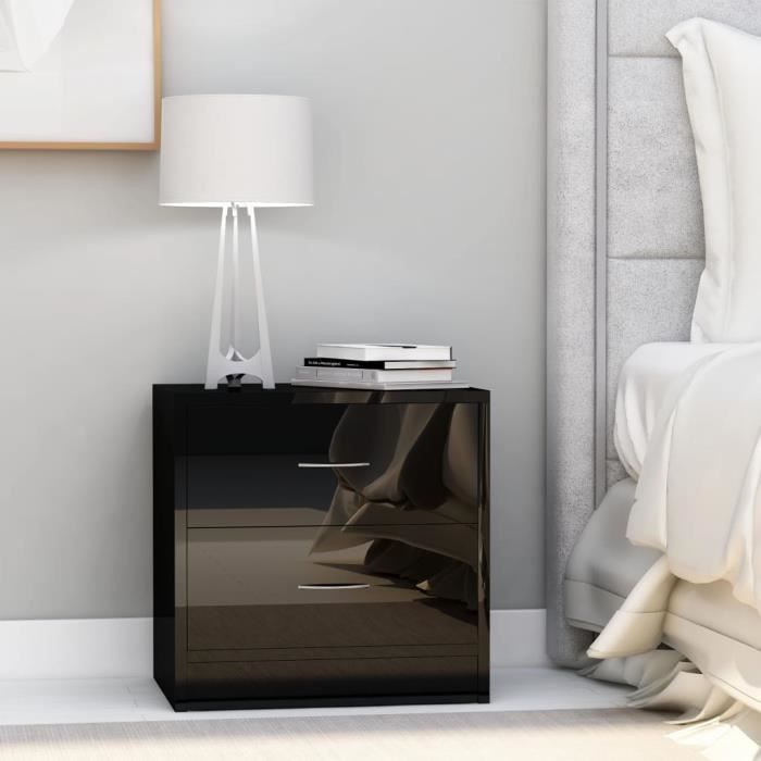 Lot De 2 Tables De Nuit Vicco Noir Brillant - 3 Tiroirs, MDF 60x46x42 Cm