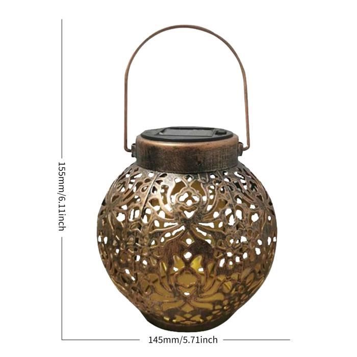 lampadaire extérieur,lanterne solaire led en métal, lanterne d'extérieur suspendue creuse, en forme de boule, motif - bronze[b303]