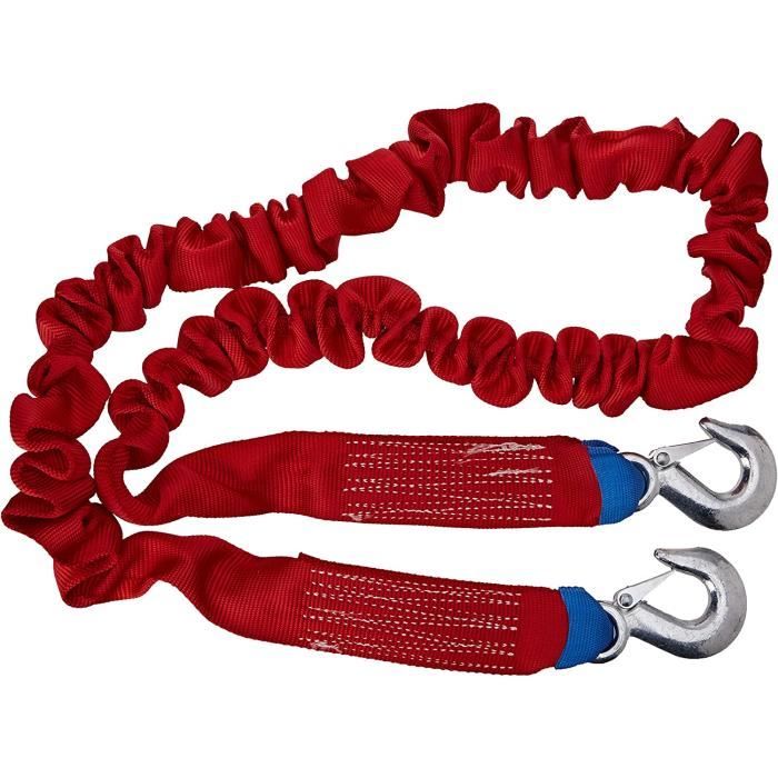Corde De Remorquage Polyester 2x12 Pieds - Capacité 4400 Lb (2 Tonnes) Avec 2 Crochets En Inox - X1Tools