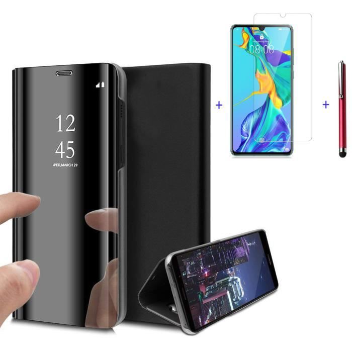 coque huawei p30 lite noir 2 pcs film verre trempe 1 stylet ecran antichoc miroir coque housse portefeuille folio cdiscount telephonie