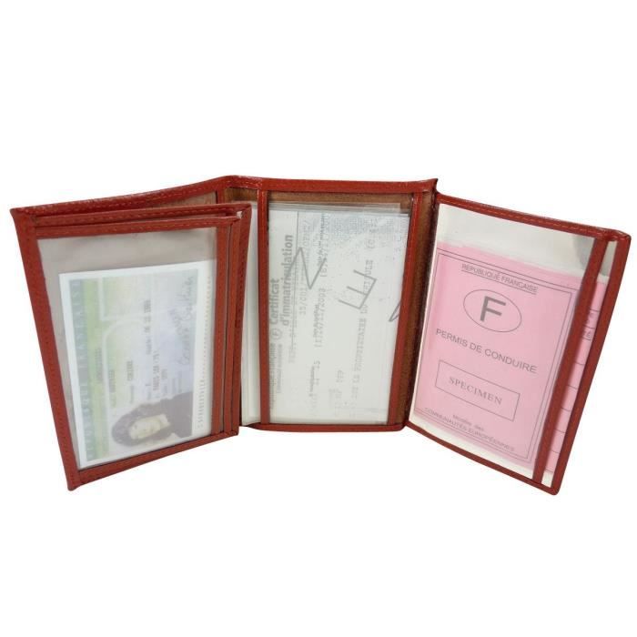 Pochette Pour Carte Grise KATANA En Cuir Grainé Réf 953104 Rouge Foncé