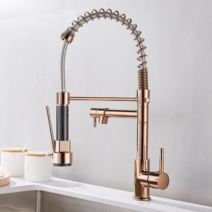 Robinet Cuisine, Mitigeur Cuisine Avec Douchette Pivotant à 360° d'Évier à Arc Élevé Pulvérisateur Escamotable 2 Modes Blanc - Bricolage