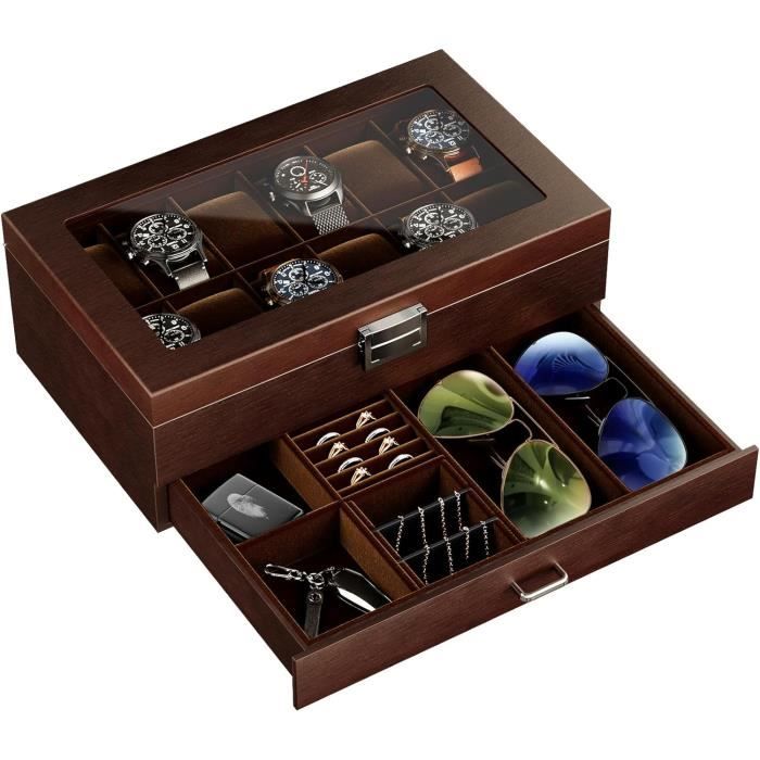 Boîte à Montres Homme ProCase 20 Emplacements - Coffret 3 Niveaux En Cuir PU, Avec Tiroir, Noir