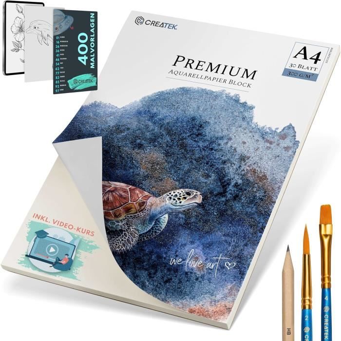 Papier Aquarelle A4 300 G/m² – 50 Feuilles En Coton, 21 X 29,7 Cm, Recto Verso, Idéal Pour Aquarelle, Acrylique, Gouache