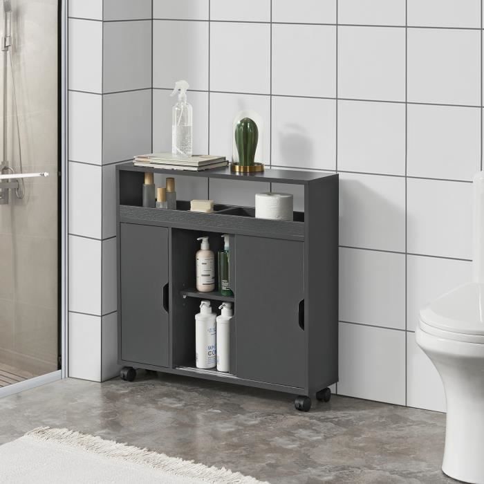 Meuble de salle de bain Lumijoki à portes coulissantes gris foncé