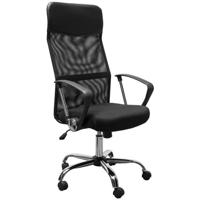 HOMCOM Fauteuil de bureau manager grand confort dossier ergonomique hauteur assise réglable pivotant tissu maille noir